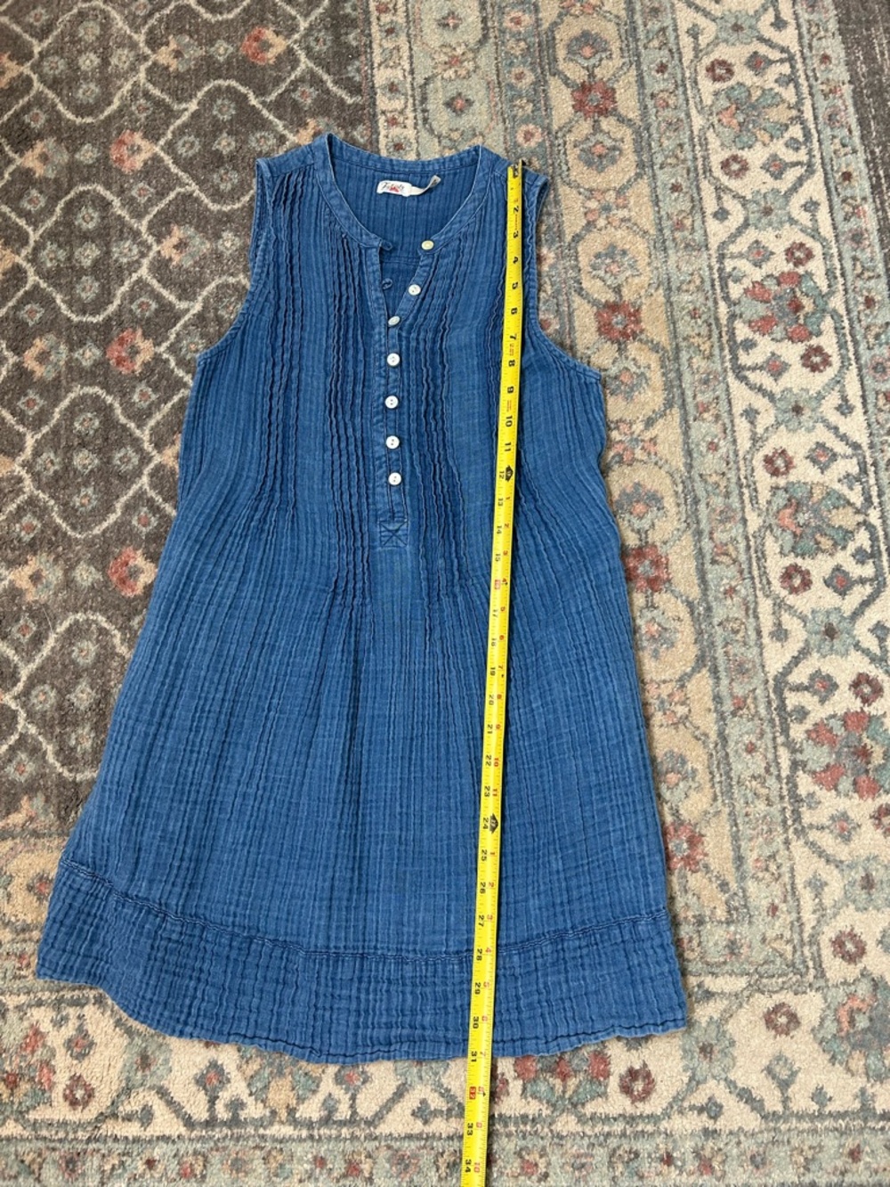 Faherty Cotton Gauze Isha Dress Indigo - Picture 9 of 9